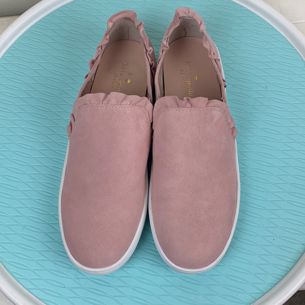 Kate Spade Lillie ruffle soft pink leather/suede slip on sneaker